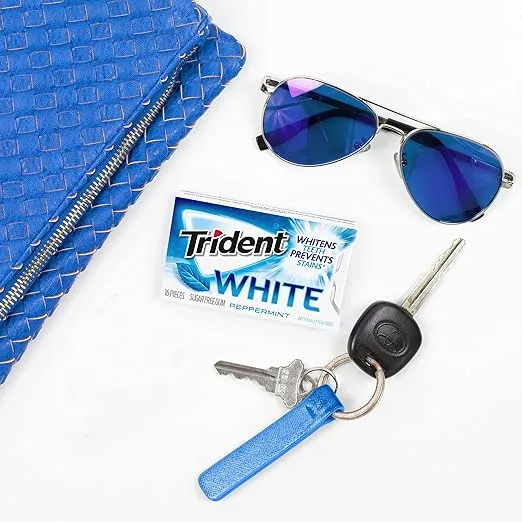 Trident White Peppermint Sugar Free Gum, 9 Packs of 16 Pieces (144 Total Pieces)