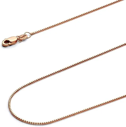 14k REAL Gold Solid Box Link Chain Necklace with Lobster Claw Clasp - Select Option