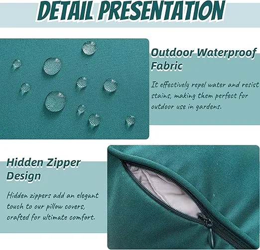 AQOTHES Outdoor Waterproof Summer Teal Throw Pillow Covers 18x18 Inch, Decorative Farmhouse Water Resistant Cushion Covers for Tent Patio Balcony Garden Couch Sofa