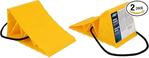 Camco Wheel Chock with Rope for Easy Removal, Helps Keep Your Trailer or RV in Place (Pack of 2) - 44471