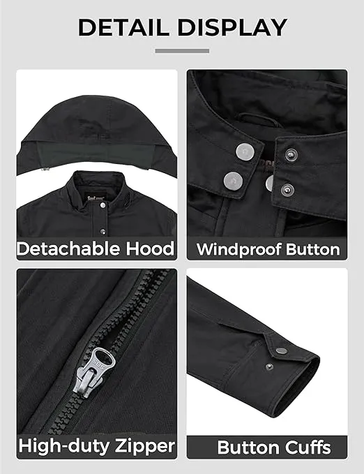 Soularge Women's Plus Size Military Cotton Jacket with Detachable Hood