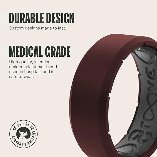 Groove Life Edge Silicone Ring - Breathable Rubber Wedding Rings for Men, Lifetime Coverage, Unique Design, Comfort Fit Ring