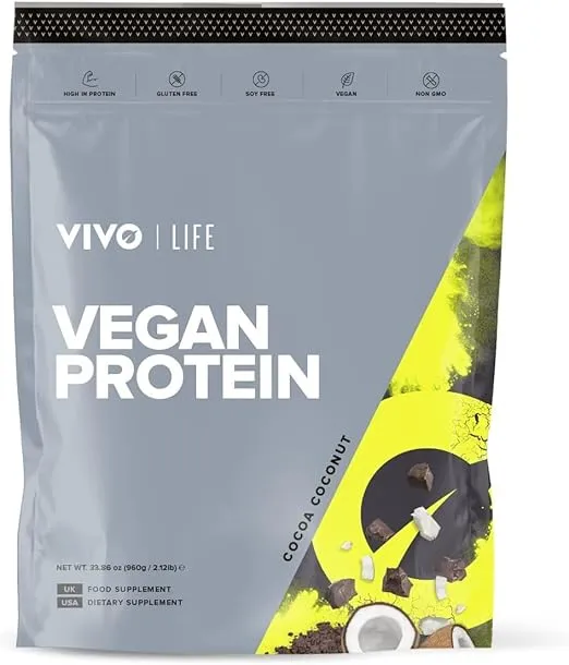 Vivo Vegan Protein Powder - 0.7 oz of Plant-Based Protein per Scoop, 30 Servings (31.7 oz) - Cacao Coconut
