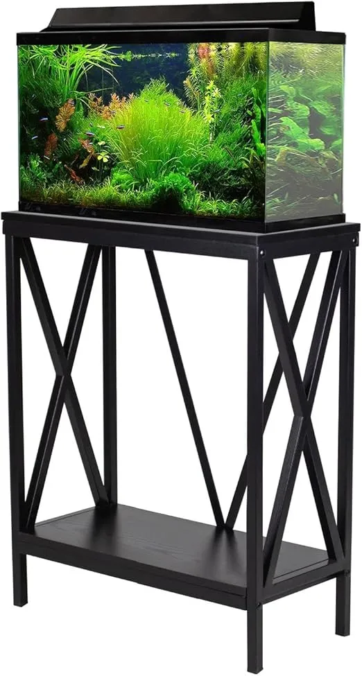 Aquatic Fundamentals 20 Gallon Metal/Wood, Aquarium Stand, Console Table, 24.2" L x 28" W, Black