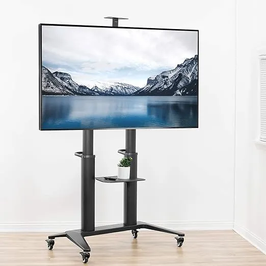 VIVO Premium Aluminum Mobile TV Cart for 32 to 120 inch Screens up to 308 lbs, LCD LED OLED 4K Smart Flat and Curved Panels, Heavy Duty Stand, Shelf, Wheels, Max VESA 1000x600, Black, STAND-TV120B