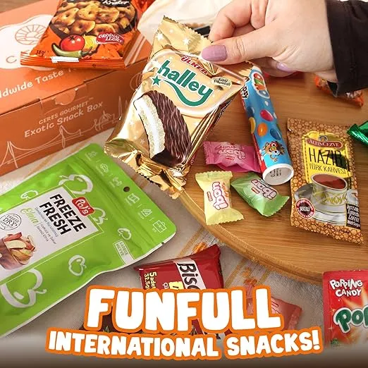 International Snack Box Variety Pack, 12 Different Snacks with 15+ Pieces Count Premium Foreign Rare Snacks and Candies, Sweet & Sour Candy Pack for Christmas Thanksgiving or More