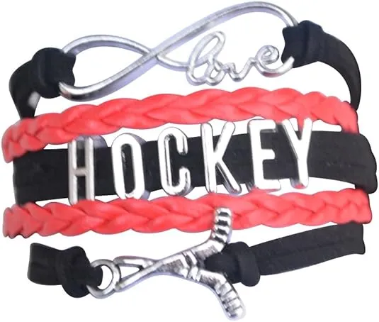 Hockey Charm Bracelet, Ice Hockey Jewelry- Infinity Love Hockey Bracelet- Gift for Her