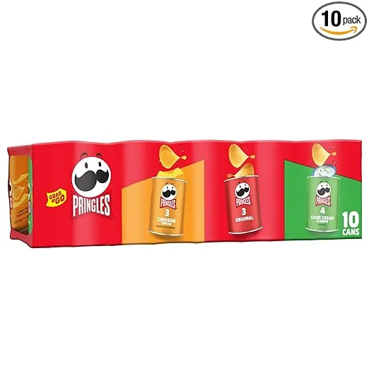 Pringles Potato Crisps Chips, Lunch Snacks, On-the-Go Snacks, Grab N' Go, Variety Pack, 13.7oz Tray (10 Cans)