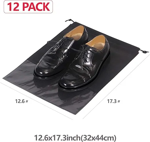 12PCS Travel Shoe Bags with Rope for Men and Women Large Shoes Pouch Storage Packing Organizers, Black