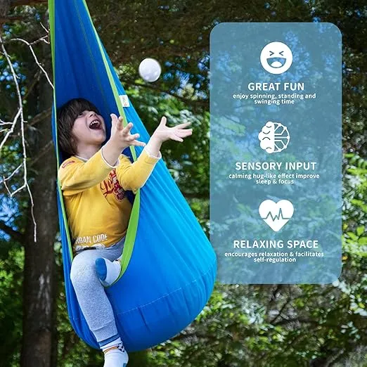 OUTREE Kids Pod Swing Seat Cotton Child Hammock Chair for Indoor and Outdoor use (Blue)