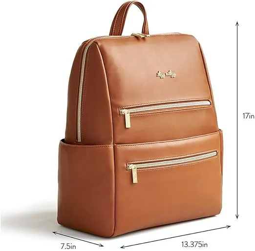 Itzy Ritzy Eras Diaper Bag Backpack – Large Capacity Baby Backpack Diaper Bag Featuring Neutral Design, 15 Pockets, Changing Pad, Stroller Straps, and Comfortable Backpack Straps, Cognac