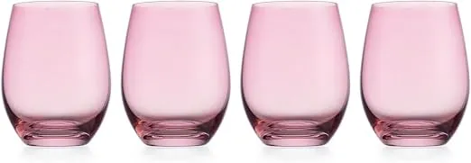 Godinger Stemless Wine Glasses, Martini Glasses, Stemless Wine Glass, Pink Wine Glasses - Elegant Barware for Wine, Bourbon, Liquor and Beer Stylish Entertaining, Veneto Collection