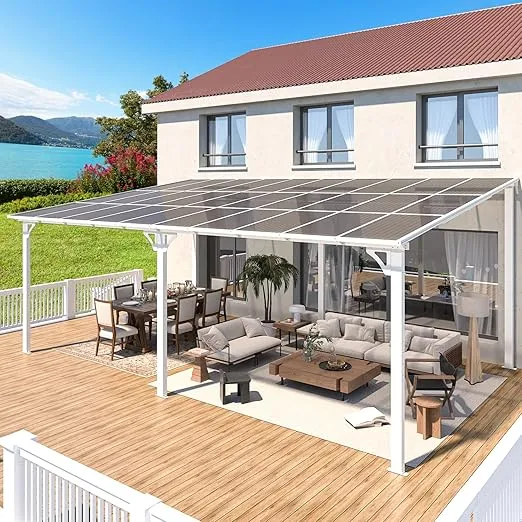 AECOJOY 20' x 12' Gazebo in White, Large Wall Mounted Gazebos on Clearance, Outdoor Patio Lean to Gazebo Metal Awnings for Decks,Patio, Porch, Backyard and More
