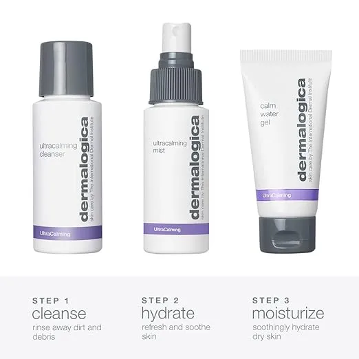 Dermalogica Sensitive Skin Rescue Kit - Set Contains: Face Wash, Toner, and Face Moisturizer - Skin Care To Calm, Soothe and Minimize Irritation