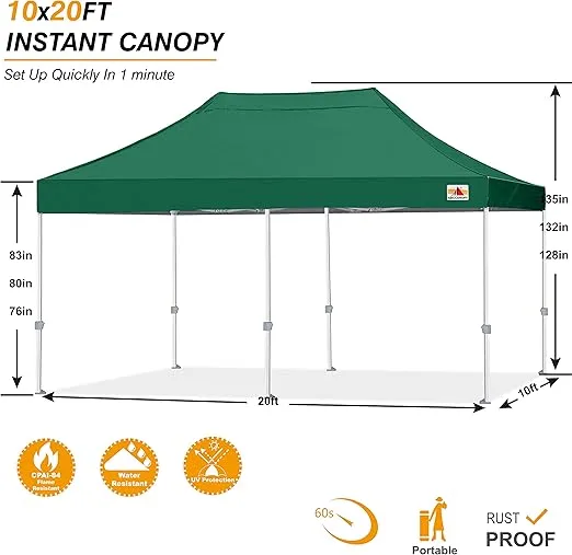ABCCANOPY Commercial Pop Up Canopy Tent 10x20 Premium-Series, Forest Green