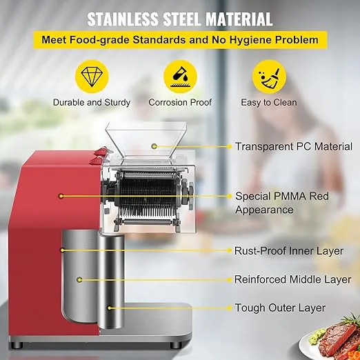 VEVOR Commercial Meat Cutting Machine, 551 Lbs/H 850W Meat Shredding Machine, 3.5mm Blade Electric Meat Cutter, Stainless Steel Restaurant Food Cutter, for Kitchen Supermarket Lamb Beef Chicken, Red