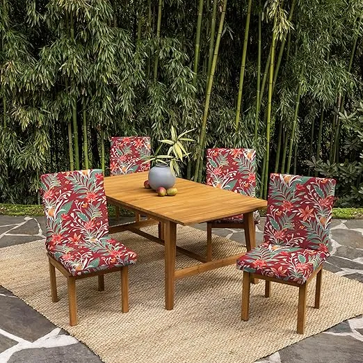 Arden Selections earthFIBER Outdoor Dining Chair Cushion, 20 x 20, Water Repellent, Fade Resistant, 1-Piece Cushion for Dining Chairs 20 x 20, Luau Red Tropical Floral