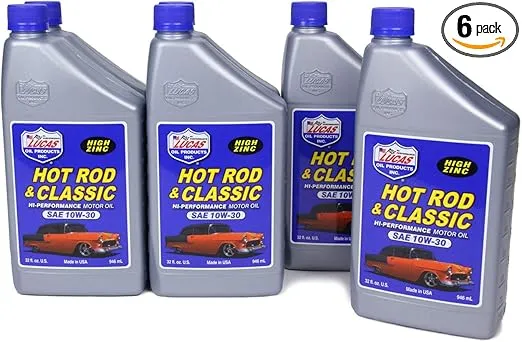 Lucas Oil 10687 Hot Rod & Classic Car SAE 10W-30 Motor Oil - 1 Quart (Pack of 6)