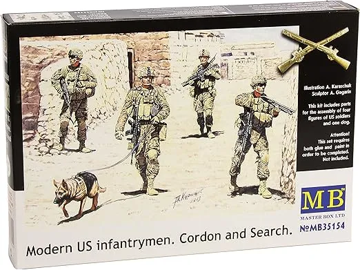 Master Box Models Modern U.S. Infantrymen Cordon and Search Model Kit, 4 Figures, 1/35 Scale