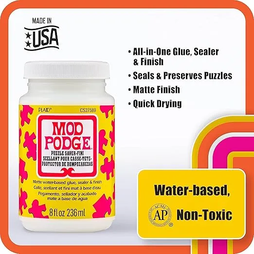 Mod Podge Puzzle Saver, Premium Matte All-in-One Glue, Sealer, and Finish, 8 fl oz, CS27589, Clear
