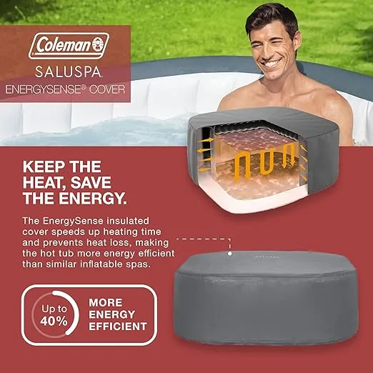 Bestway Coleman Hawaii AirJet Large Square 4 to 6 Person Inflatable Hot Tub Portable Outdoor Spa with 140 AirJets and EnergySense Cover, Grey