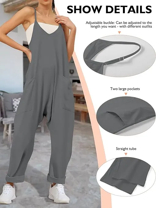 Buauty Jumpsuits for Women Casual Summer Rompers Sleeveless Baggy Overalls Spaghetti Strap Jumpers with Pockets 2024 Clothes