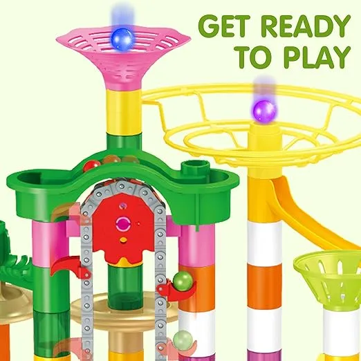 JOYIN 236Pcs Glowing Marble Run with Motorized Elevator- Construction Building Blocks Toys with 30 Glow in The Dark Plastic Marbles, STEM Gifts for Boys and Girls