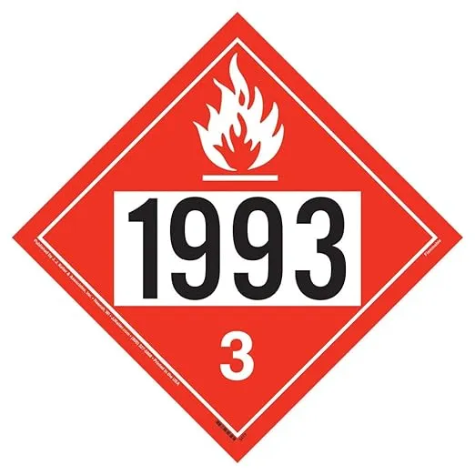 1993 Placard, Class 3 Flammable Liquid 10-pk. - 10.75" x 10.75" Permanent Self Adhesive Vinyl - J. J. Keller & Associates - Complies with DOT Hazmat Placard Requirements