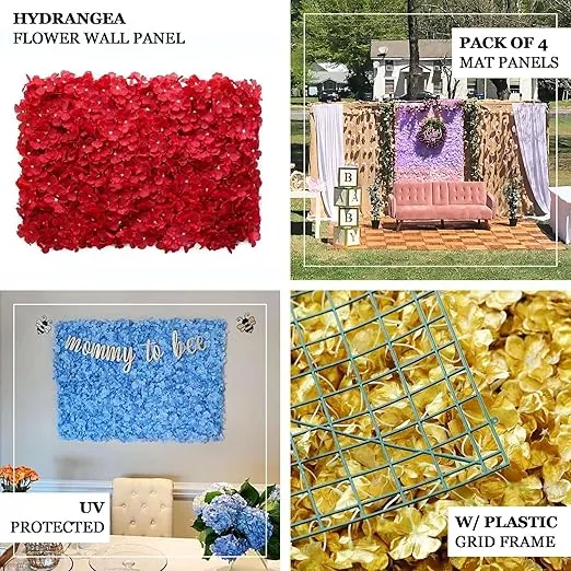 Efavormart 4 PCS Gold Silk Hydrangea Flower Mat Wall Wedding Event Decor for DIY Centerpiece Arrangement Party Decorations