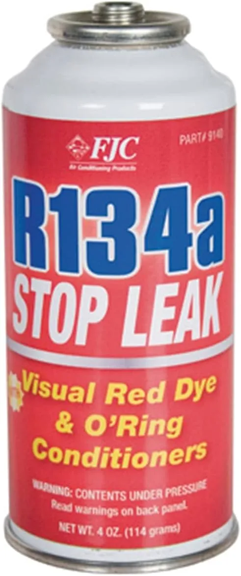 FJC 9140- R134a Stop Leak w/ Red Leak Detection Dye for MVAC systems in a 3oz Self Sealing Container
