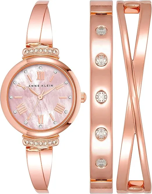 Anne Klein Women's Premium Crystal Accented Bangle Watch Set, AK/2245
