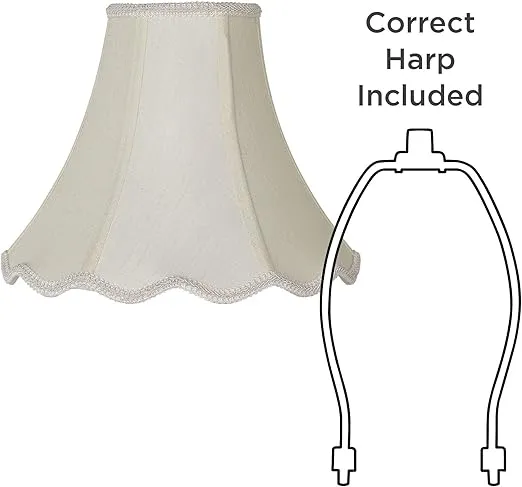 Creme Small Scallop Bell Lamp Shade 5" Top x 12" Bottom x 10" Slant x 9.5 High (Spider) Replacement with Harp and Finial - Imperial Shade