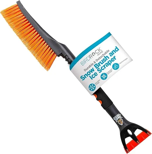BIRDROCK HOME Snow Brush with Detachable Ice Scraper for Car - Flexible Snow Remover and Windshield Cleaning Tool with Wide Bristle Brush - Winter Sweeper for Auto, SUV - Size: 24" L x 9" W - 1 Pack