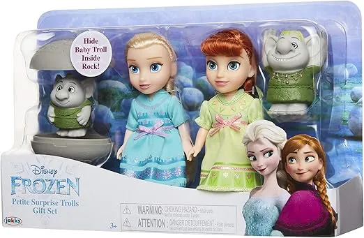 Disney Frozen Petite Anna & Elsa Dolls with Surprise Trolls Gift Set, Each Doll is Approximately 6 inches Tall - Includes 2 Troll Friends! Perfect for Any Frozen Fan!