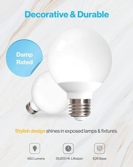 Sunco 10 Pack Vanity Globe Light Bulbs G25 LED for Indoor Bathroom Living Area, CRI92 6000K Daylight Deluxe, Dimmable 450 Lumens, 6W, E26 Base, Round Frosted Classic Ambient Decorative Bulb