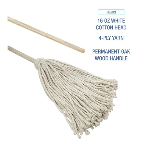 Boardwalk BWK116C 16 oz. Cotton Head Deck Mop with 48 in. Oak Wood Handle - White (6/Carton)