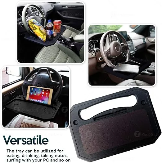 ZONETECH Car Steering Wheel Eating Tray Desk - Multi-Functional Black Portable Vehicle Laptop, IPad, Notebook, Tablet, and Food Eating Table for Drivers - Fits Most Steering Wheels