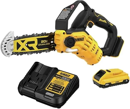 Dewalt DCCS623BDCB240C-BNDL 20V MAX Brushless Lithium-Ion 8 in. Cordless Pruning Chainsaw and 20V MAX 4 Ah Lithium-Ion Battery and Charger Starter Kit Bundle
