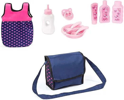Bayer Dolls: Pram Mega Set, Easily Adaptable to Your Child's Height, Pram is Suitable for Dolls up to 18", Sleeping Bag & Travel Bag Suitable for Dolls Up to 16"