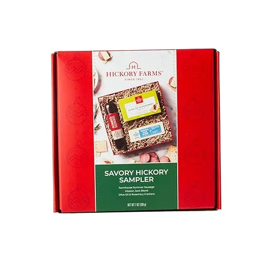 Hickory Farms Savory Hickory Sampler Gift Box with Farmhouse Summer Sausage, Mission Jack Blend Cheese, and Olive Oil & Rosemary Crackers - Perfect Gourmet Snack Box for Any Occasion