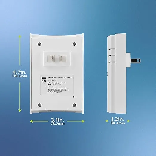 Philips Wireless Doorbell Kit, Plug-In Reciever, 2 Push Buttons, 8 Melodies, 4 Volume Levels, 150 Ft Range, White, DES2280W/27