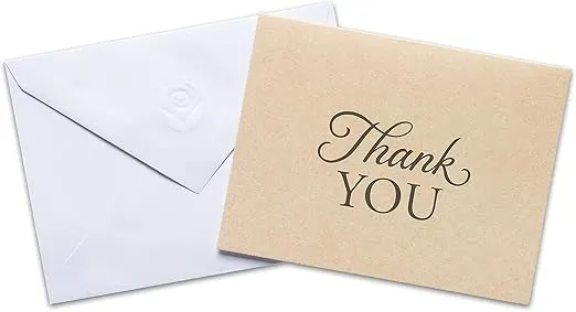 American Greetings Thank You Cards with Envelopes, Brown Kraft-Style (50-Count)