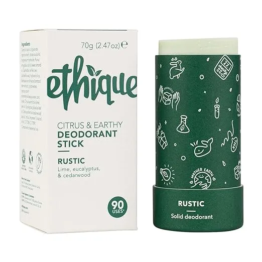 Ethique Rustic Citrus & Earthy Deodorant - Natural Aluminum-Free Stick for Women & Men - Vegan, Eco-Friendly- Zero-Waste, Plastic-Free, Cruelty-Free, 2.47 oz (Pack of 1)