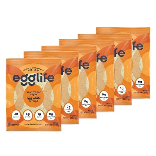 egglife egg white wraps, Southwest, Egg White Wraps, 36 Total Wraps (6-6 Packs) - Gluten Free, Dairy Free, No Flour, Sugar Free, Keto Friendly, Paleo, Low Net Carb, Protein Packed