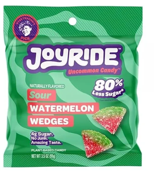 Generic Joyride Sweets Candy Sour Watermelon Wedges 3.5oz, 80% Less Sugar - 3.5oz, Gummy Strips, Gummy candy strips, Candy Belts, Sour Candy Strips.