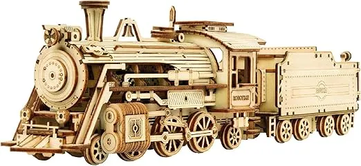 Hands Craft DIY 3D Wooden Puzzle – Prime Steam Express Train Laser Cut Assembly 1:80 Scale Model Building Kit Brain Teaser Educational STEM Toy Adults Teens to Build Safe and Non-Toxic Wood MC501A