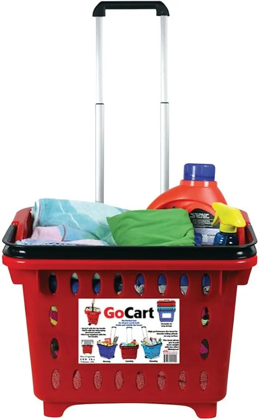 dbest products GoCart, Red Grocery Cart Shopping Laundry Basket on Wheels