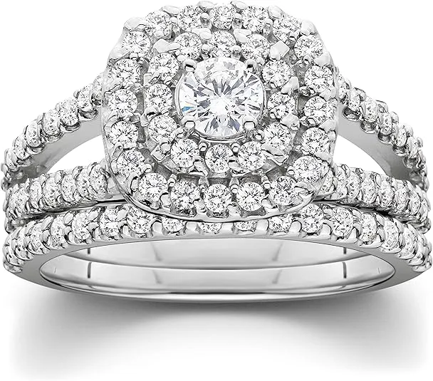 1 1/10ct Cushion Halo Diamond Engagement Wedding Ring Set 10K White Gold Carat