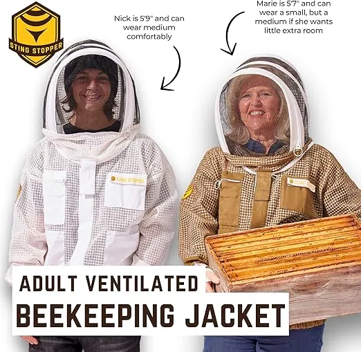 Sting Stopper Ventilated Beekeeping Jacket with Extended Toros, Quick Pullover Design, YKK Overlapping Zippers for Men and Women, Beekeeper White, Large