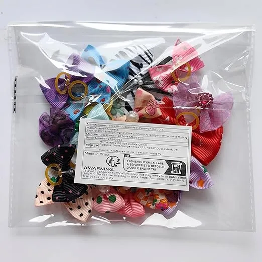 Chenkou Craft Random of 20pcs Puppy Yorkie Dog Hair Bow With Rubber Band Rhinestone Pet Grooming Products Mix Colors Varies Patterns Pet Hair Bows Dog Accessories